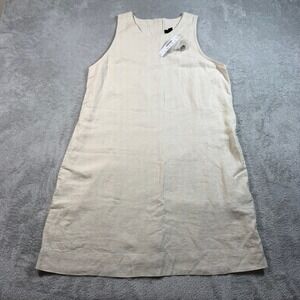 J.Crew Linen Shift Dress Womens Medium Beige Cotton Lined Sleeveless J2466 NWT